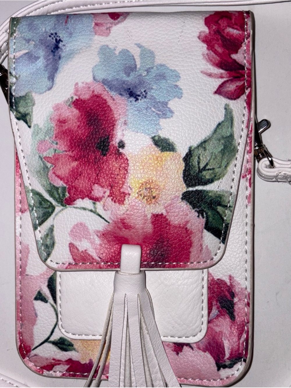 Mini floral print cross body purse-magnet closure- remove strap for belt hook up